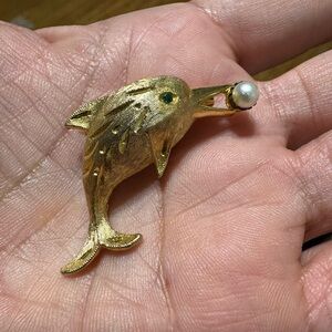 Vintage JJ Gold Tone Dolphin Brooch
